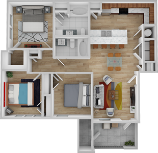 C1 - Three Bedroom / Two Bath 1189 Sq. Ft.*